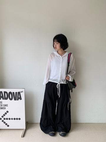 Udow Summer Shirring Banded Waist Wide Pants
